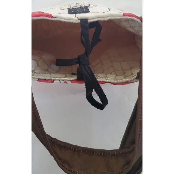 Small Lisa Lill Studio Brown Beige Pink Flower Bag Tote Tie Closure Reversible - Picture 10 of 10